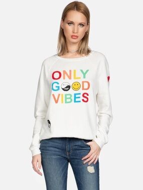 Lauren moshi only good vibes graphic crewneck sweatshirt L